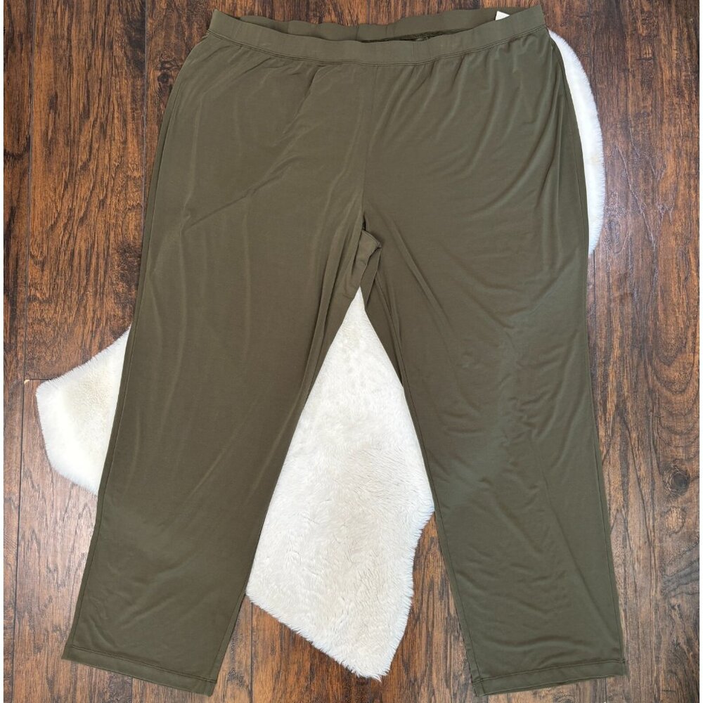 Susan‎ Graver Pull-On Pants 3XT Olive Green Straight Leg Elastic Waist Stretch